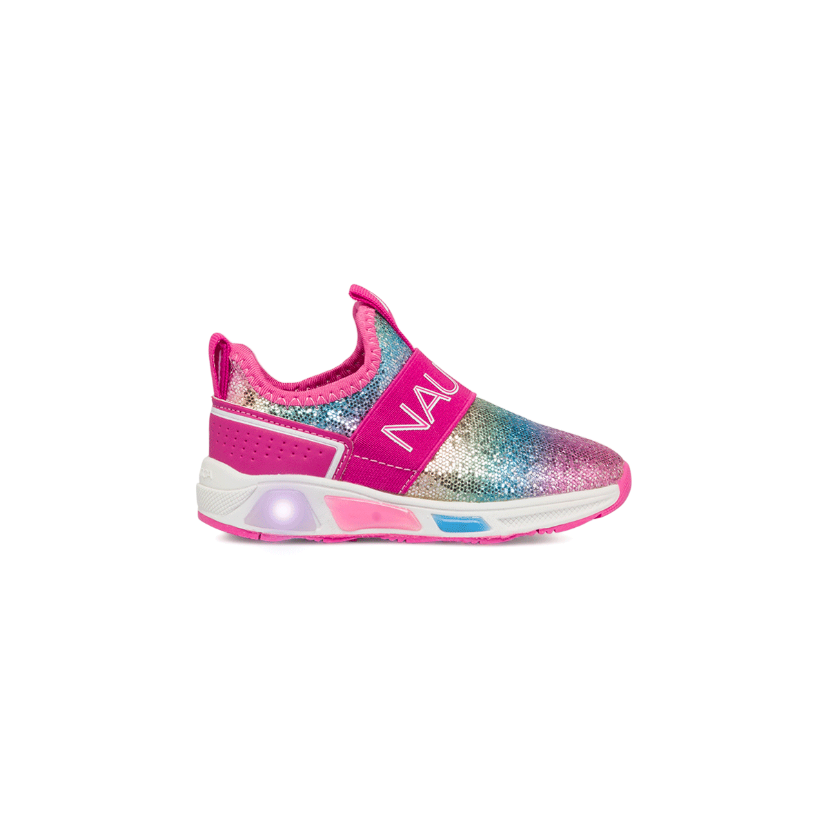Sneakers primi passi da bambina con paillettes arcobaleno e luci nella suola Nautica, Scarpe Bambini, SKU k213000111, Immagine 0